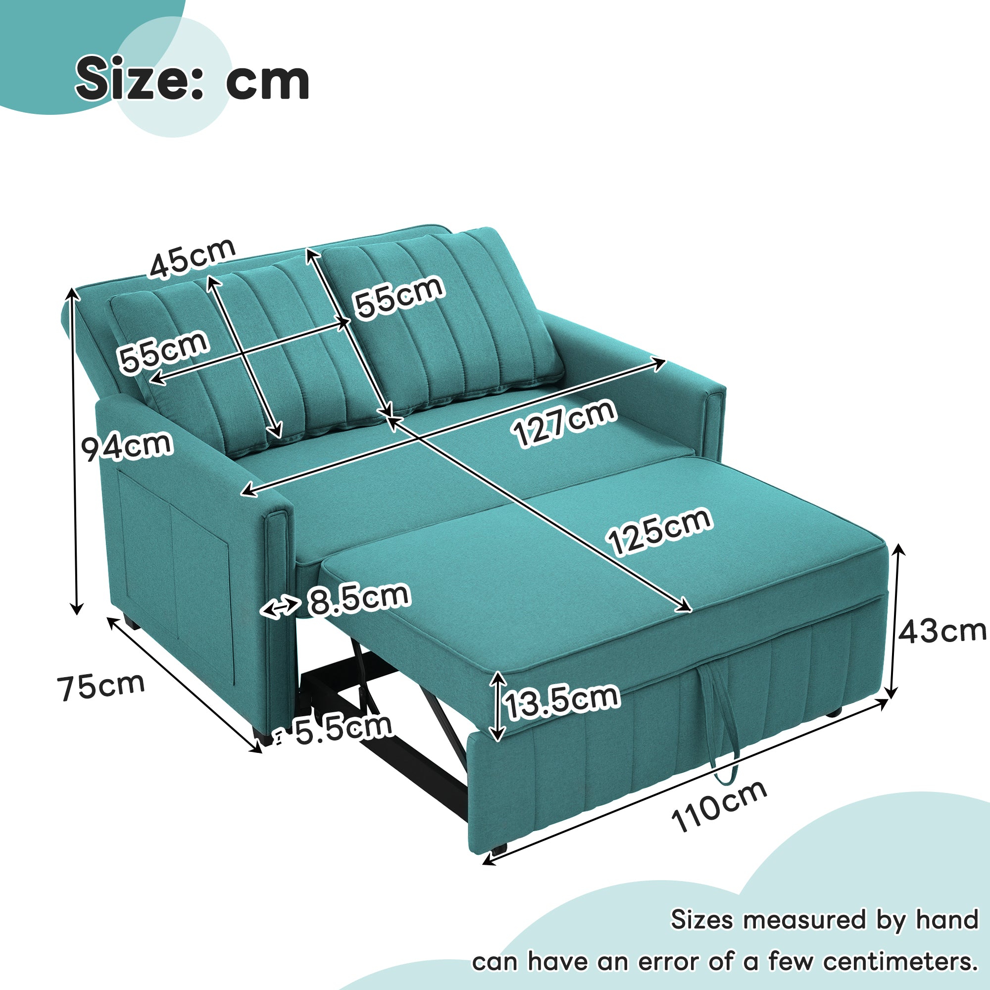 Multifunctional Folding Sofa Bed Daybed with Adjustable Backrest, 180 x 127 cm, Linen Fabric