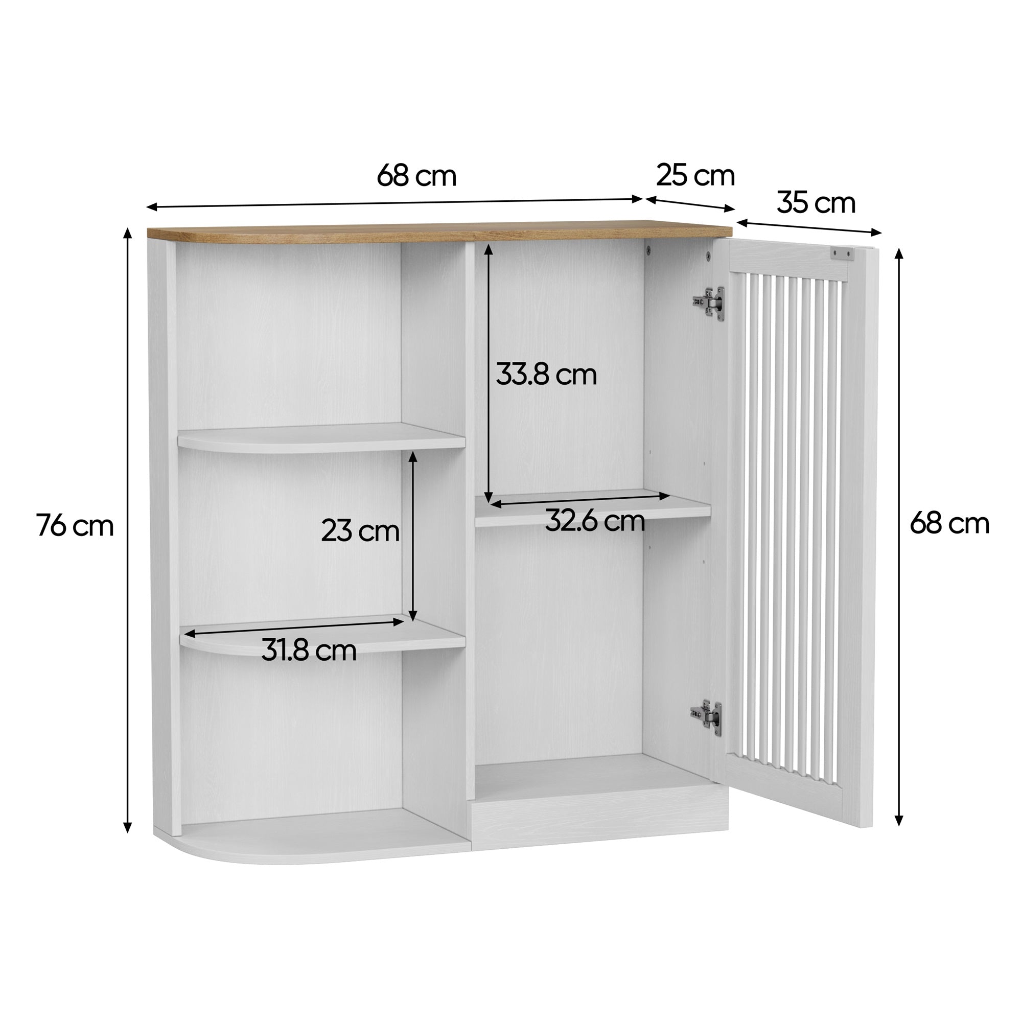 Corner Cabinet with Mesh Doors and Adjustable Shelves, White and Oak