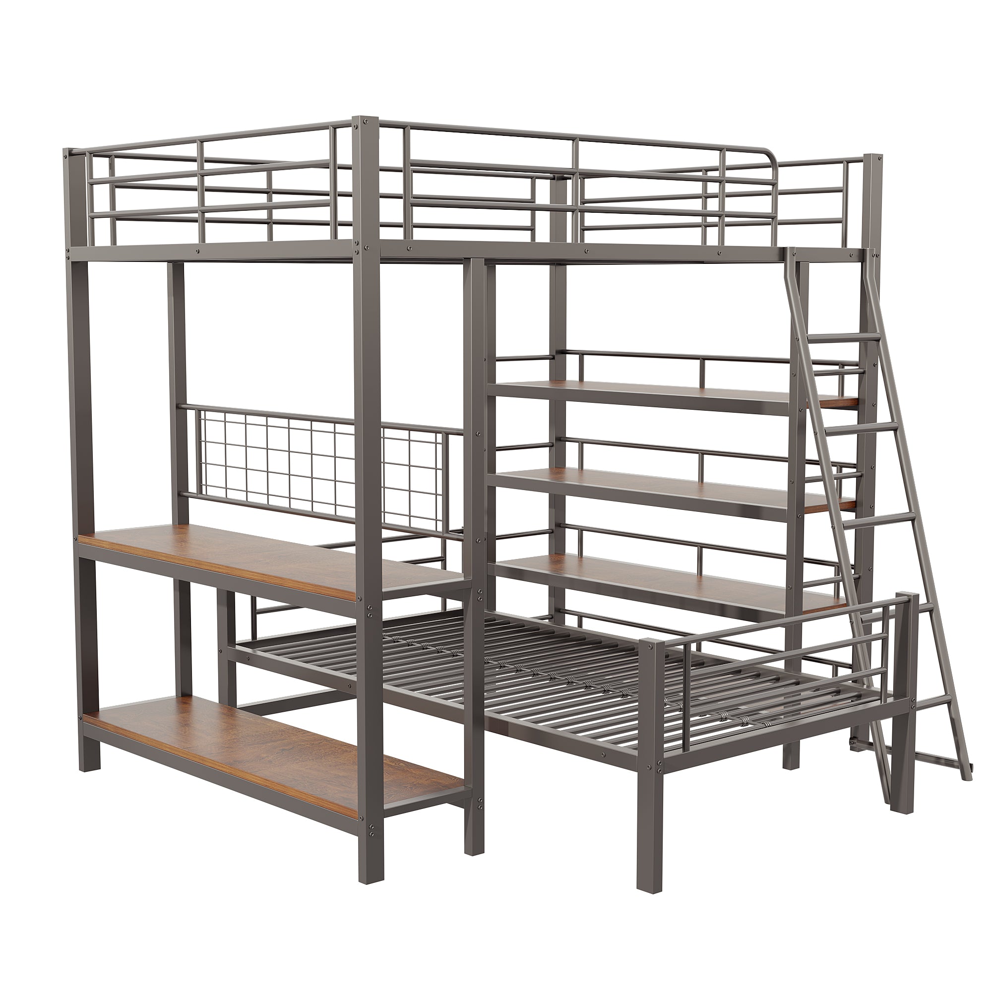 Bunk Bed Metal Frame Loft Bed 140*200 Multifunctional with Storage, Black