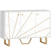Sideboard Storage Cabinet Cupboard with Adjustable Shelves and Metal Legs, White Marble Tone
