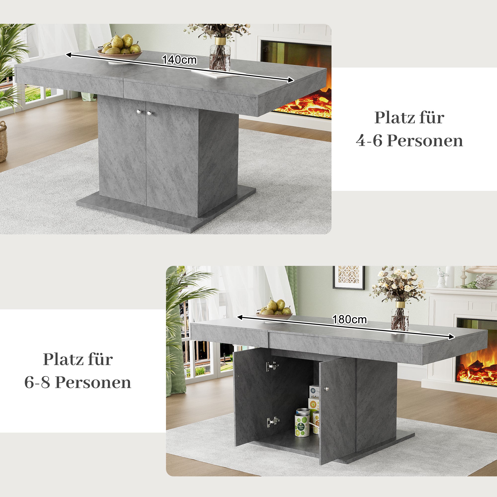 Extendable Dining Table Automatic Telescopic Storage 140/180x80cm - Concrete Look