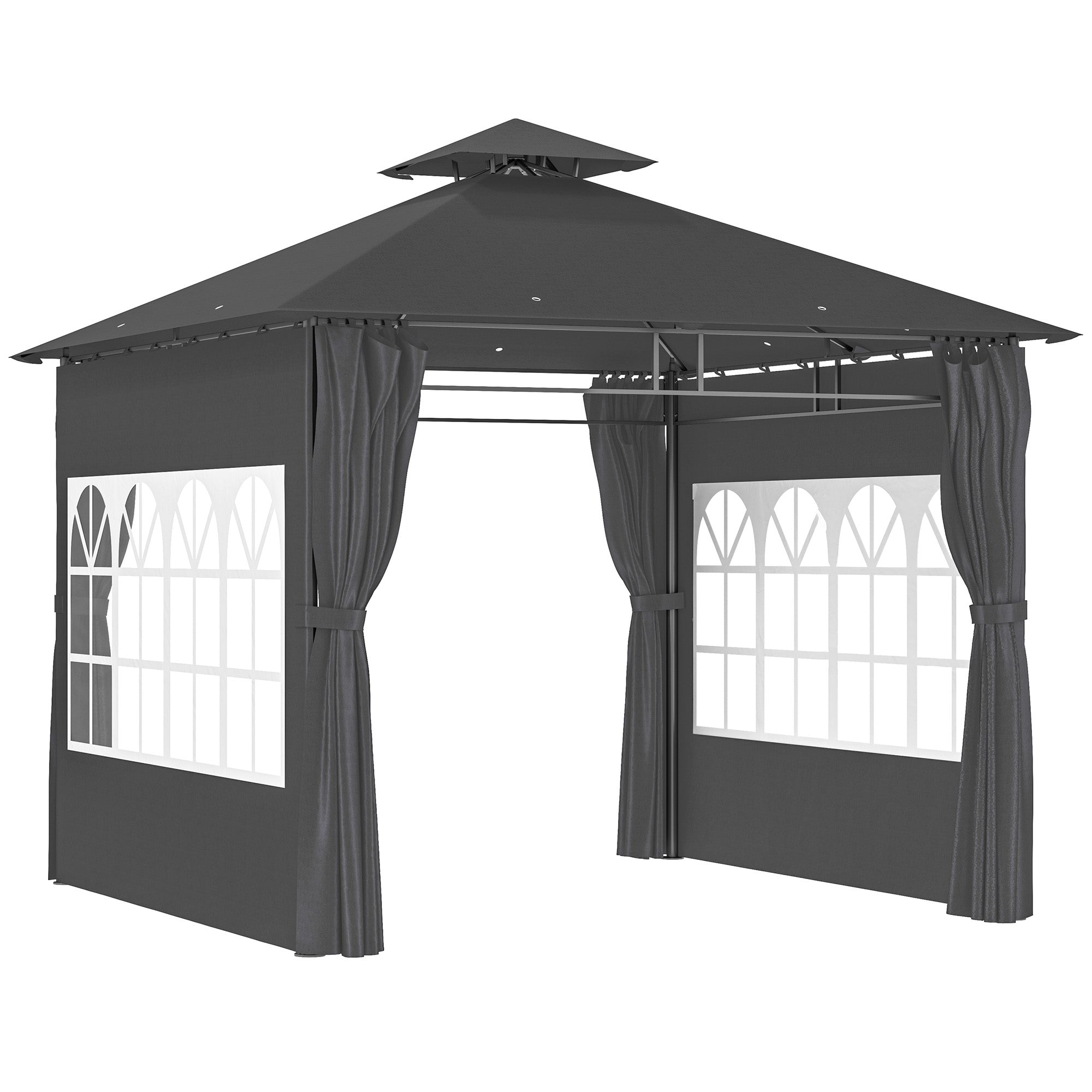 3 x 3 m Garden Gazebo, Double Roof with Removable Sidewalls and Church Windows, Dark Grey
