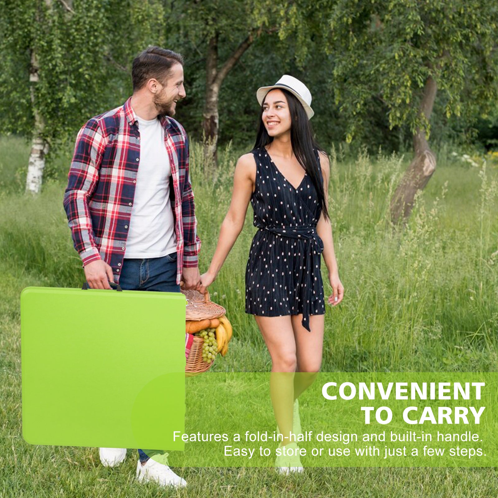 Portable Heavy Duty Folding Table with Handle, Adjustable Height, Multi-Functional for Camping, Picnic, Parties, Indoor/Outdoor, 125cm, 135kg Capacity, Green