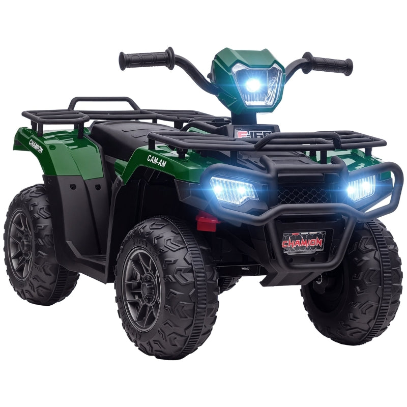 Children's Electric Quad Bike with LED Headlights and Music, Black and Green
