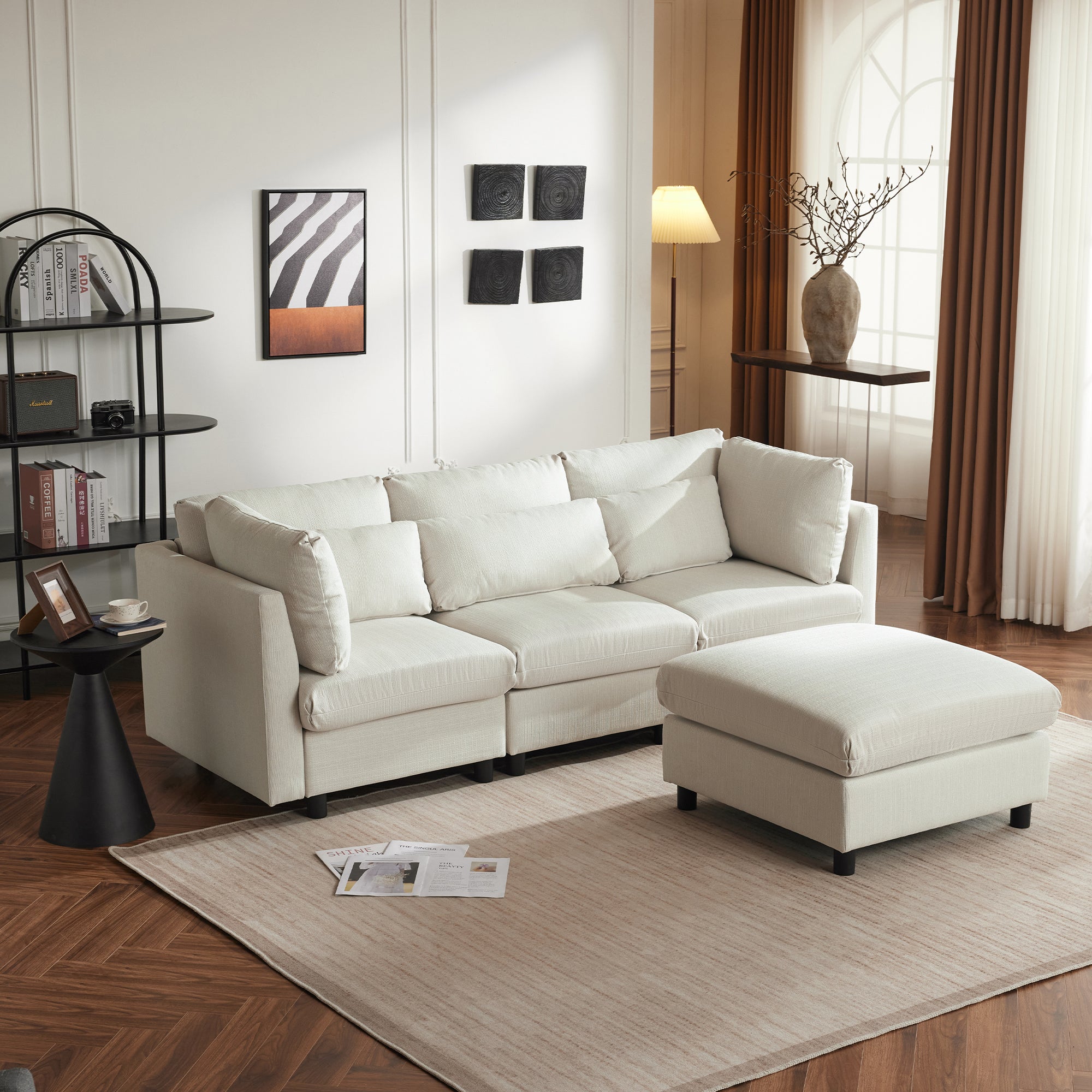 Sofa, L-Shaped Corner with Footstool, 3-Seater, Upholstered