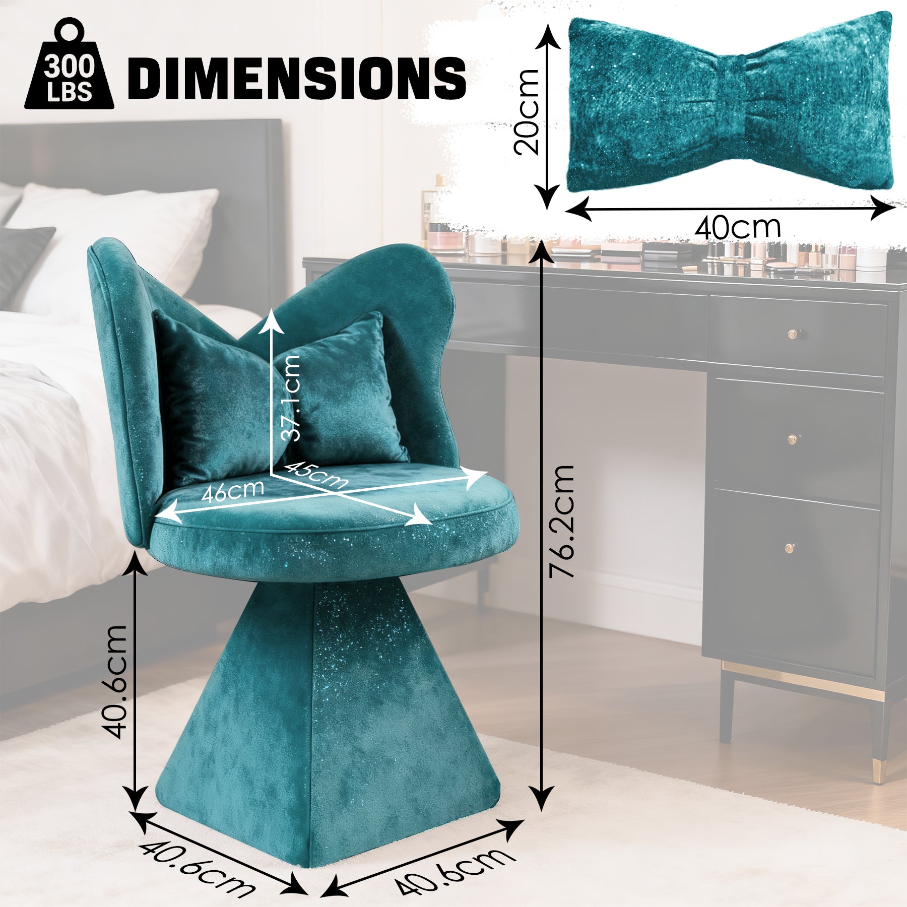 Vanity Chair Butterfly Backrest Swivel - Blue