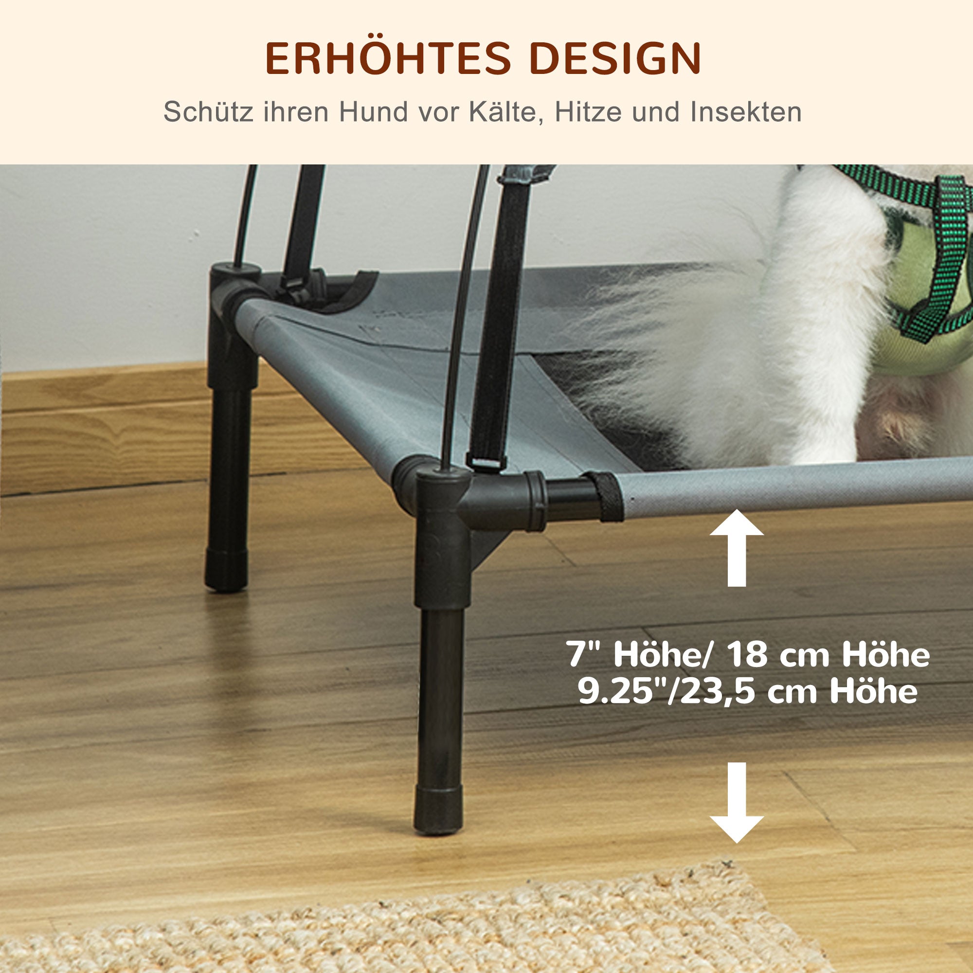 PawHut Outdoor Dog Bed with Roof, Elevated with Canopy, Breathable Taffeta Fabric, Grey