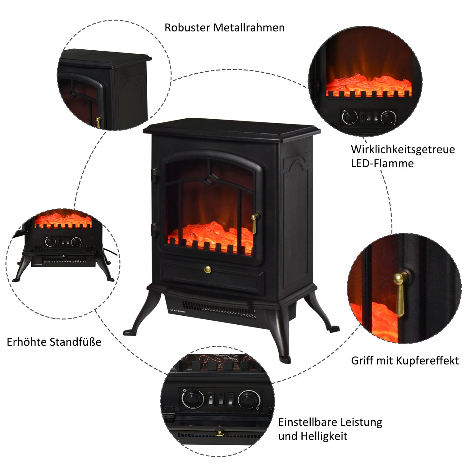Electric Fireplace, Flame Effect 1000/2000W Overheat Protection, Black