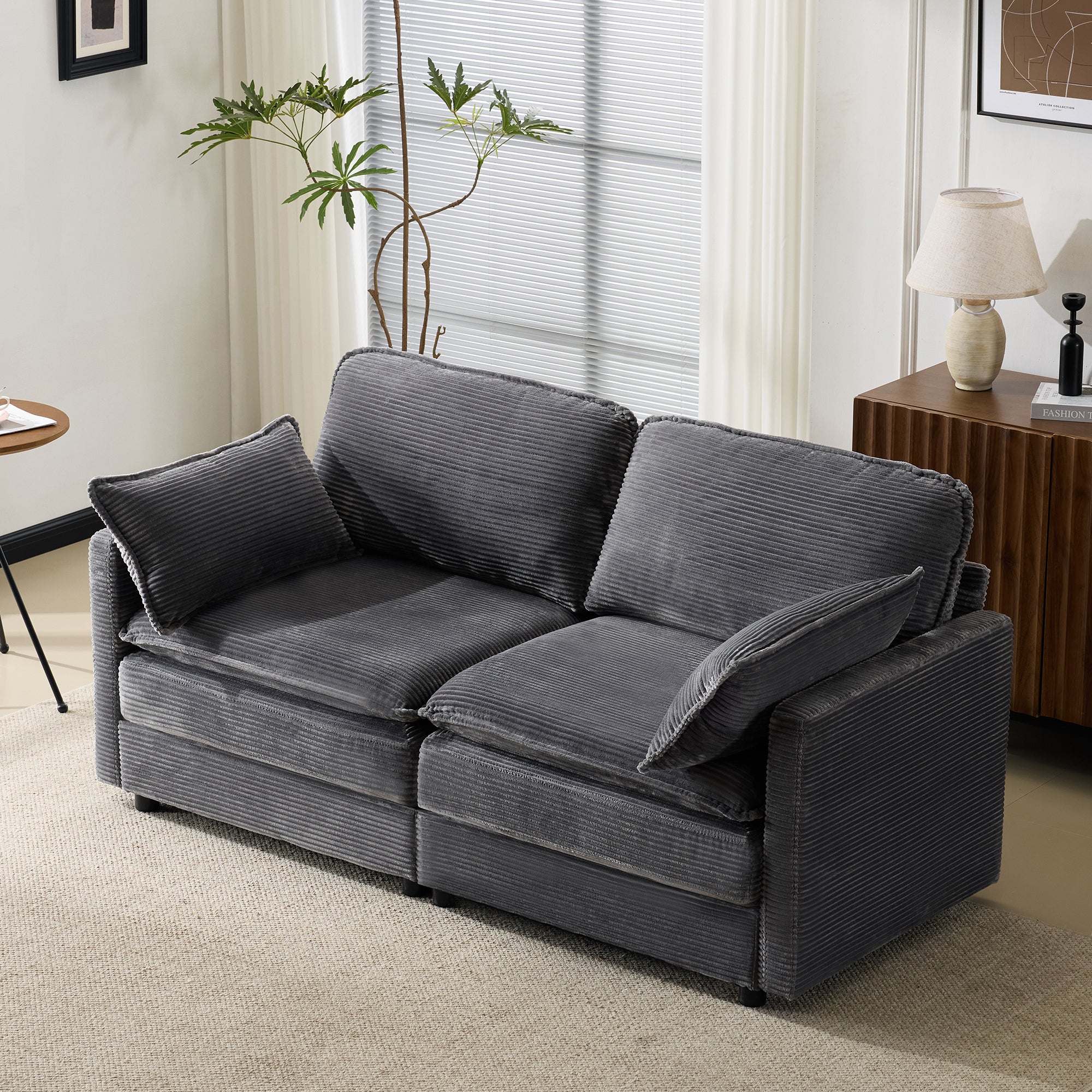 Modern Minimalist 2-Seater Sofa, Comfortable & Spacious, for Living Room/Bedroom