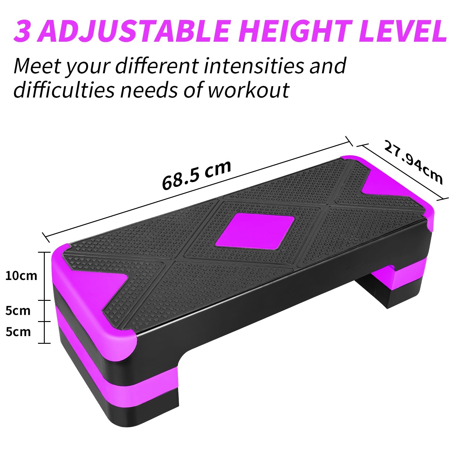 Aerobic Exercise Step Adjustable Stepper for Exercise, 68.5cm with Adjustable Height Risers (Purple)