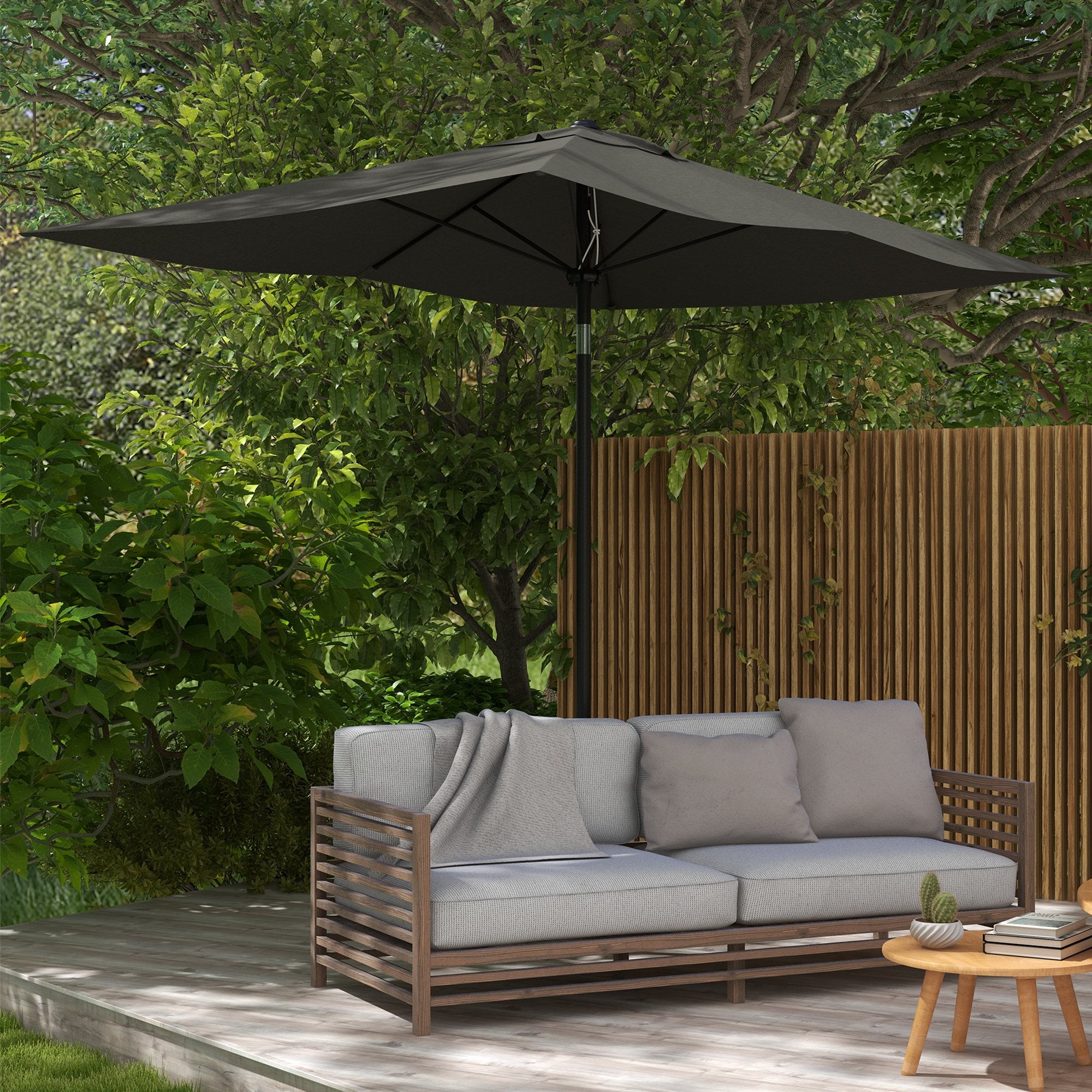 Garden Parasol Umbrella, 2x3m Rectangular Outdoor Sun Shade with Crank Tilt, Dark Grey Aluminium Pole