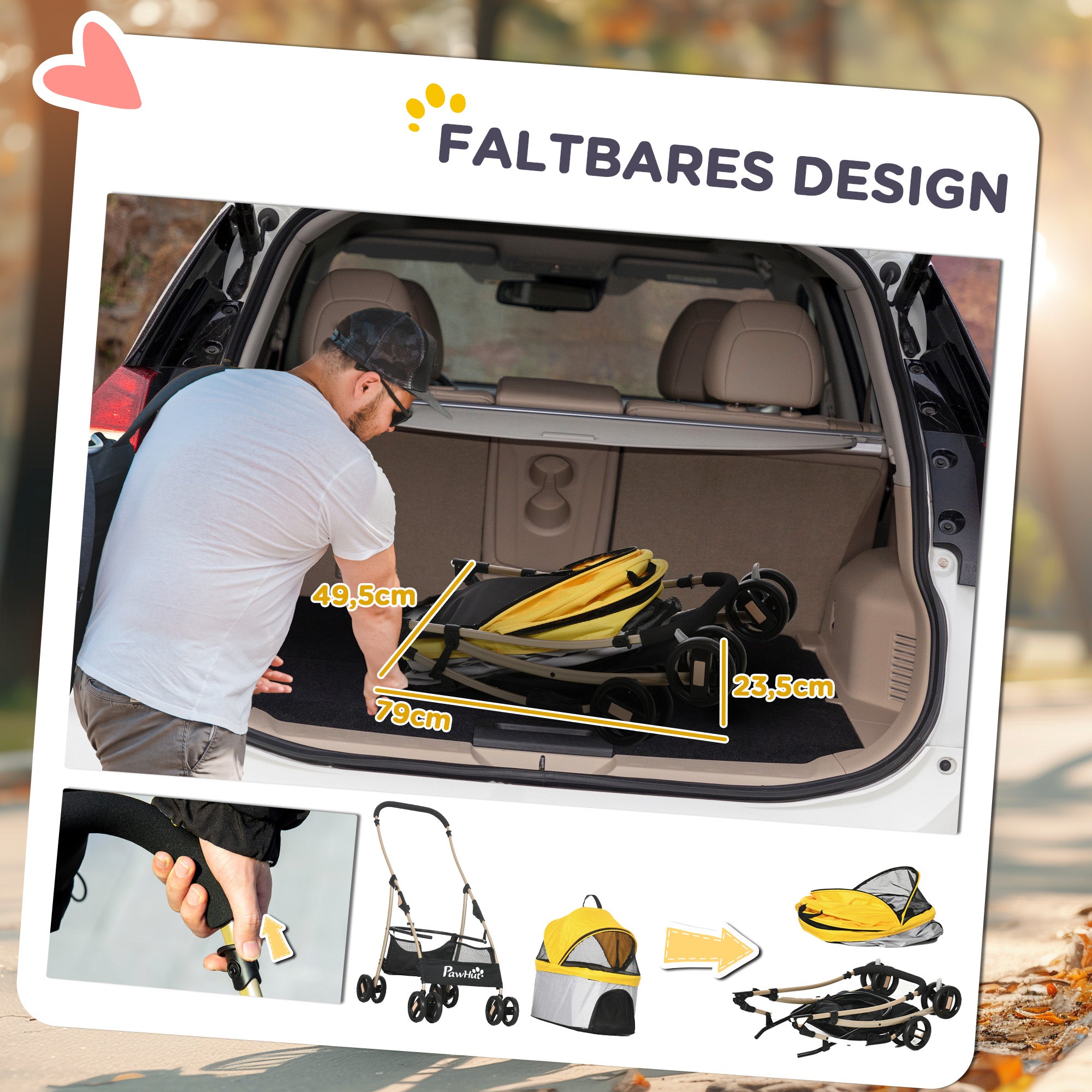 Dog Stroller, Foldable 2-in-1, 4 Wheels, Oxford Fabric, Yellow