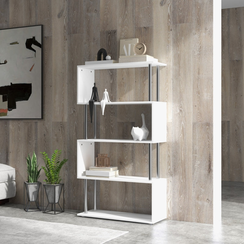 Wooden S Shape 5 Tier Bookcase Storage Display Unit, White