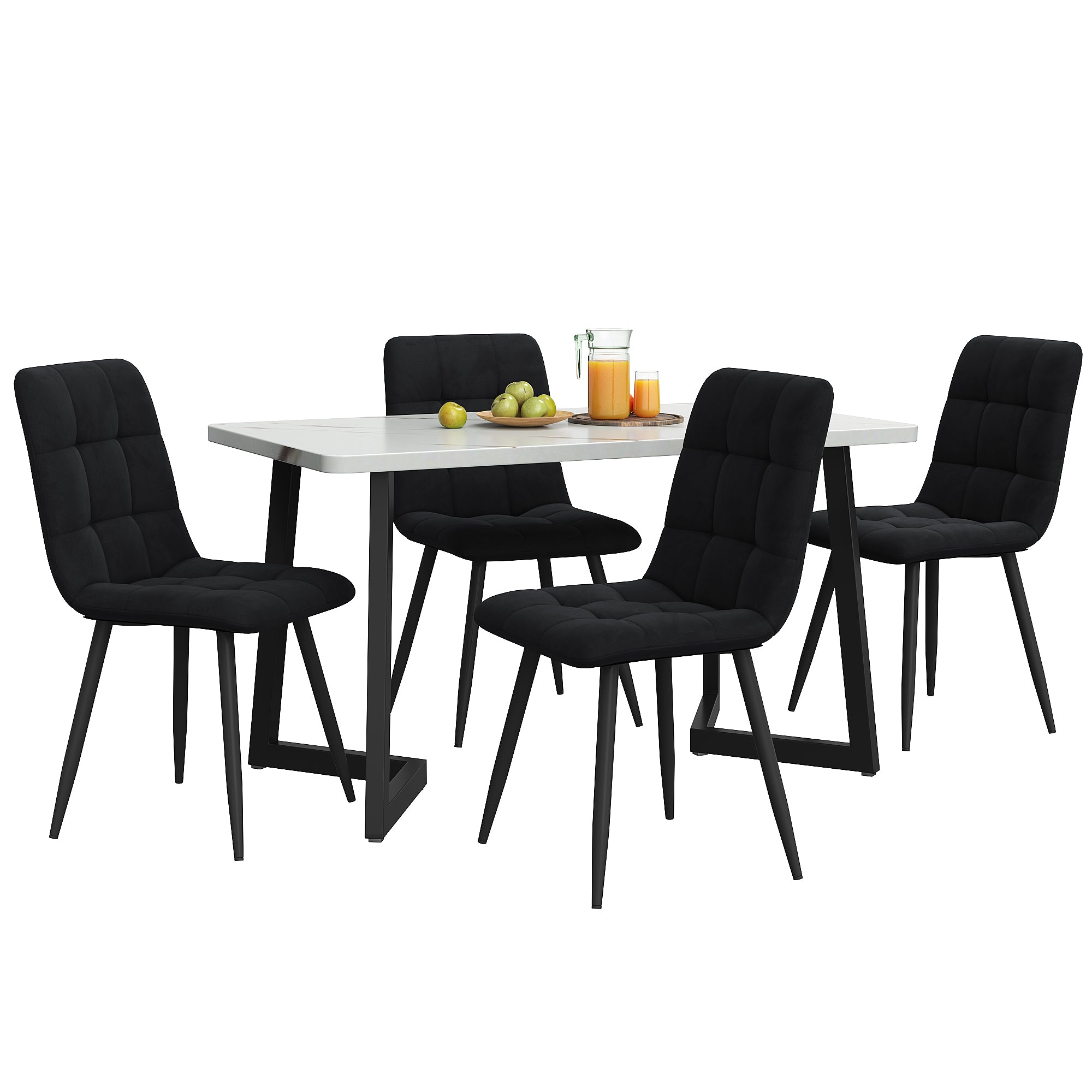 5-Piece Dining Set Rectangular Black Velvet Chairs with Black Legs