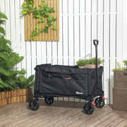Folding Trolley on Wheels, 150L Collapsible Wagon with Openable Sides and Adjustable Handle, Black