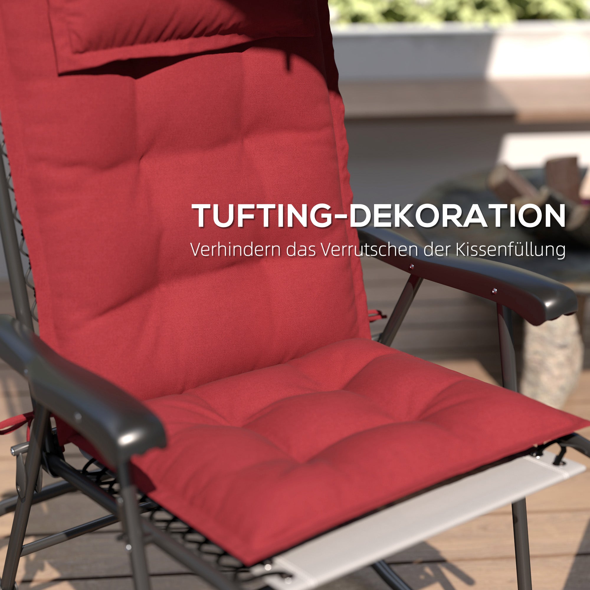Sun Lounger Cushions, Water-Repellent, 50x116x5 cm, Wine Red