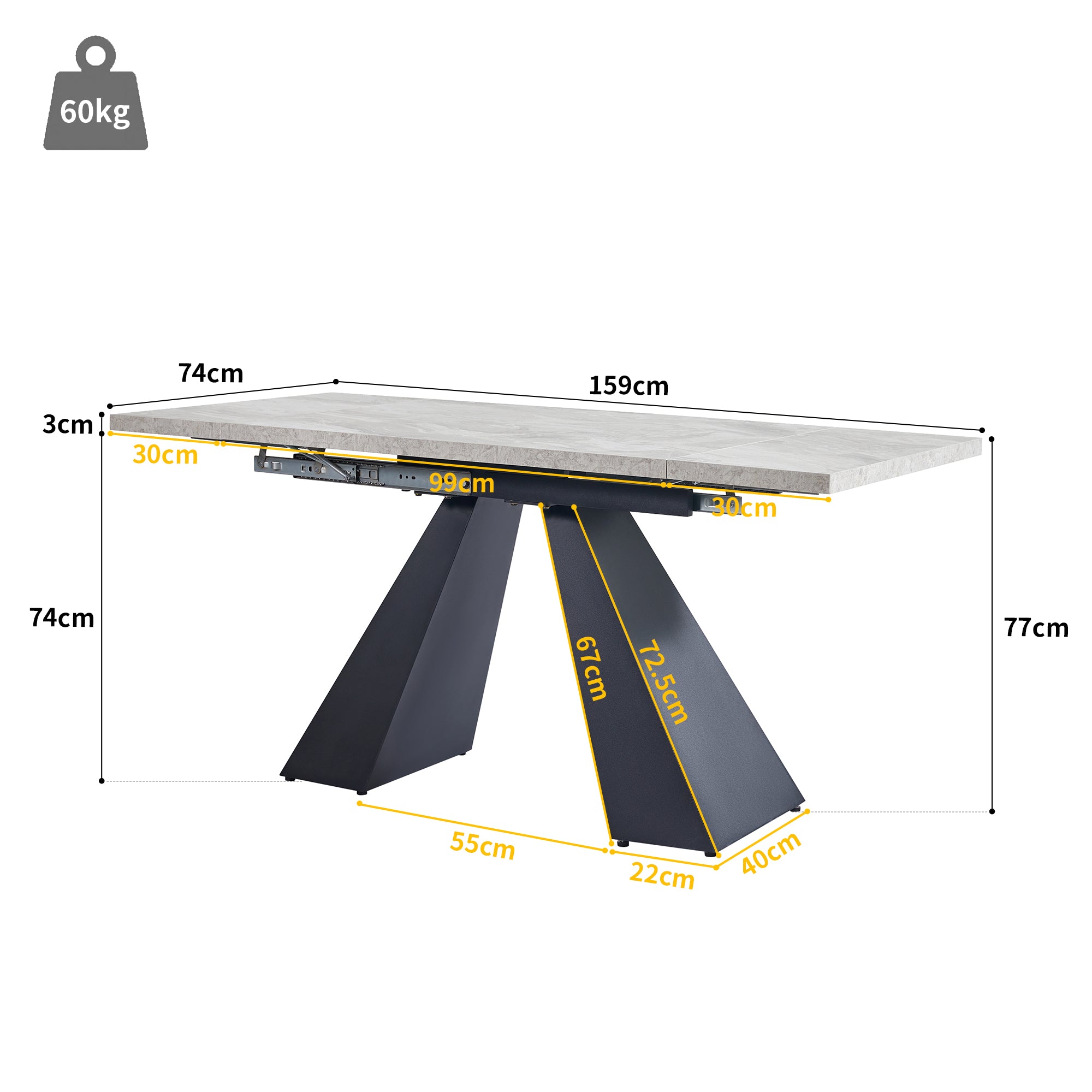 Telescopic Dining Table, Extendable Space-Saving Kitchen Table, Grey