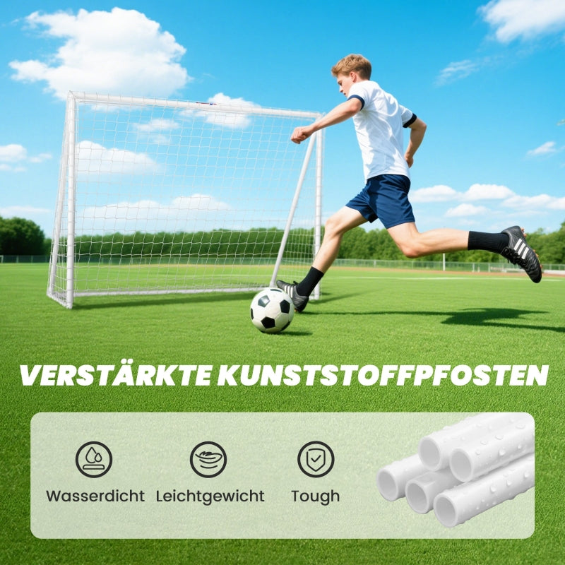 Football Goal with Robust Net and Plastic Frame, 240 x 90 x 180 cm, White