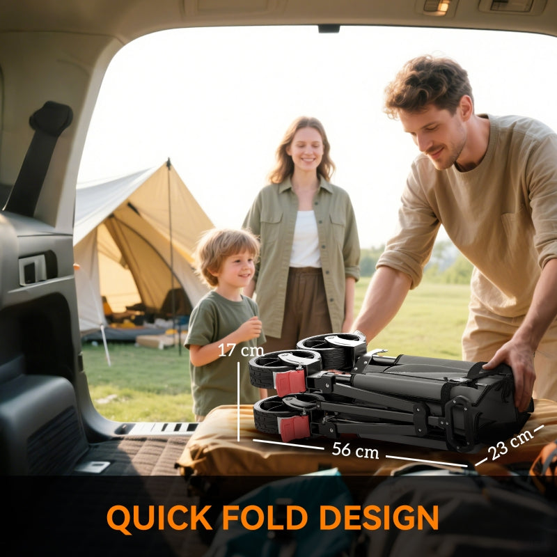 Folding Trolley 150L Collapsible Wagon Openable Sides Adjustable Handle Brakes, Grey