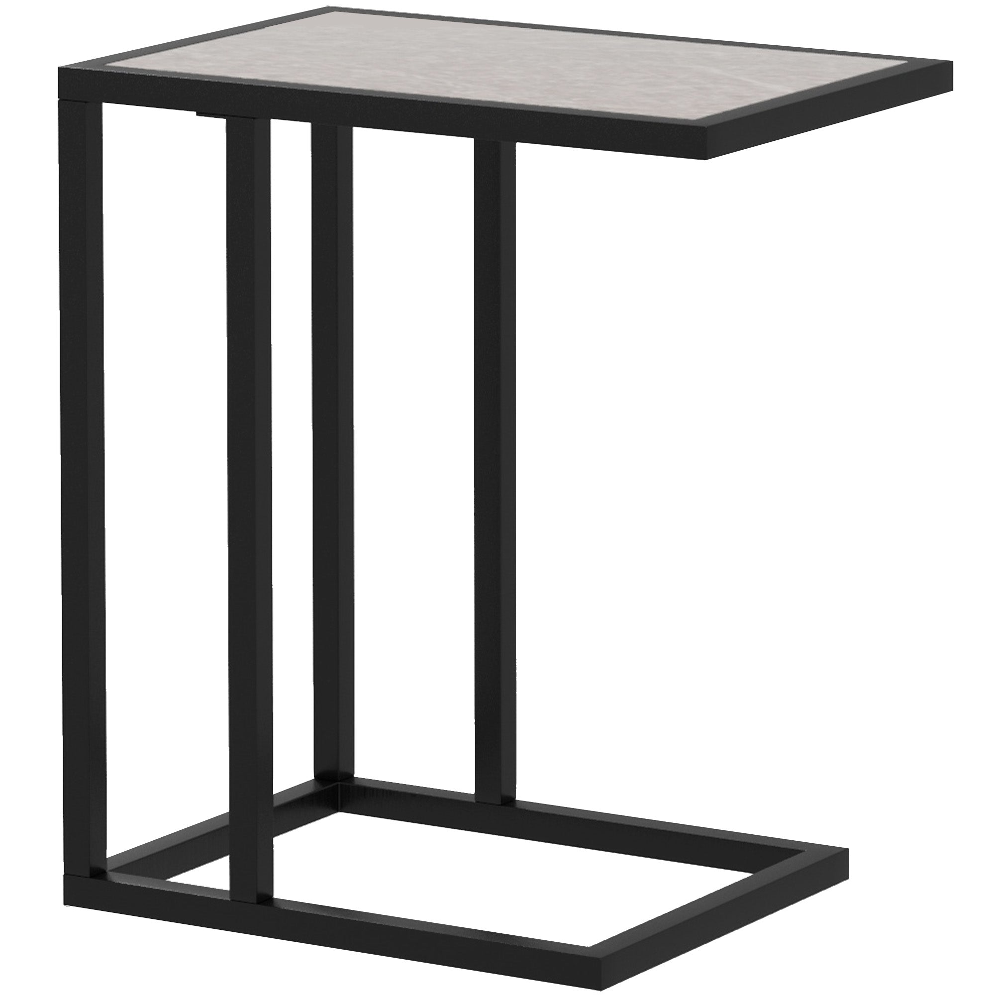 C Shape Bedside Table, Metal Frame Marble-Effect Top Snack End Table, Grey