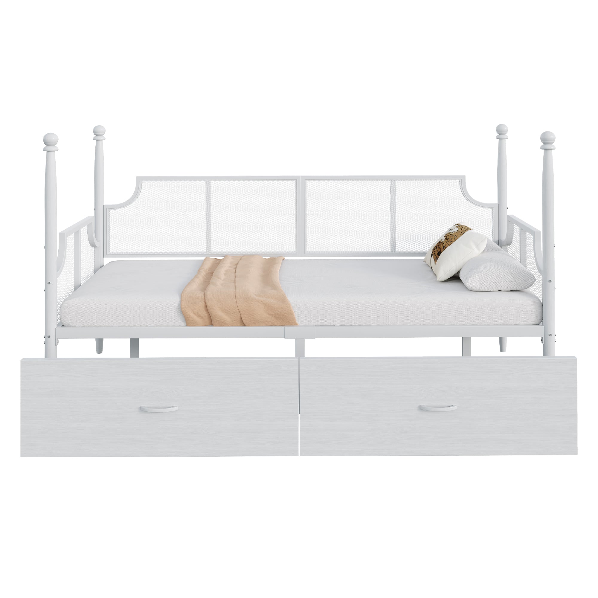 Iron Sofa Bed, 90x200 Vintage Mesh with Storage, White