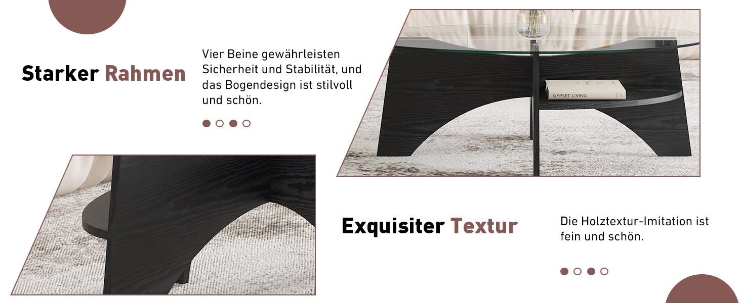 Modern Oval Side Table Multifunctional Safety Glass 105x60cm Black Wood Look