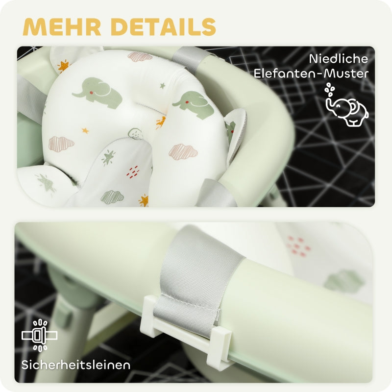 Baby Bathtub, Foldable Non-Slip Elephant Bath Cushion, Green