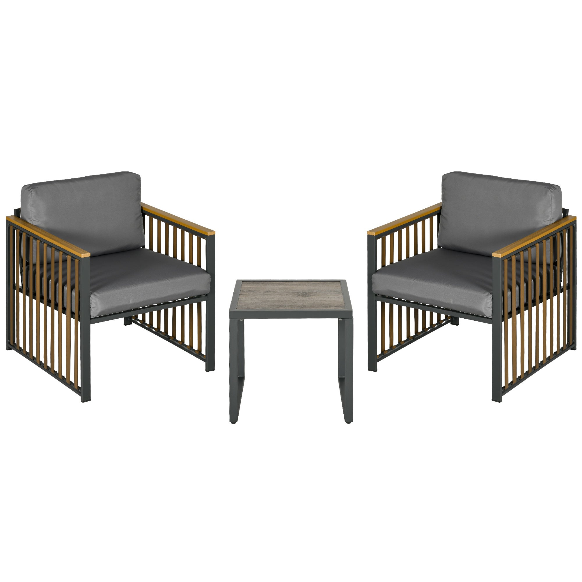 Garden Furniture Set, 3-Piece Bistro with Coffee Table & 2 Chairs, Grey