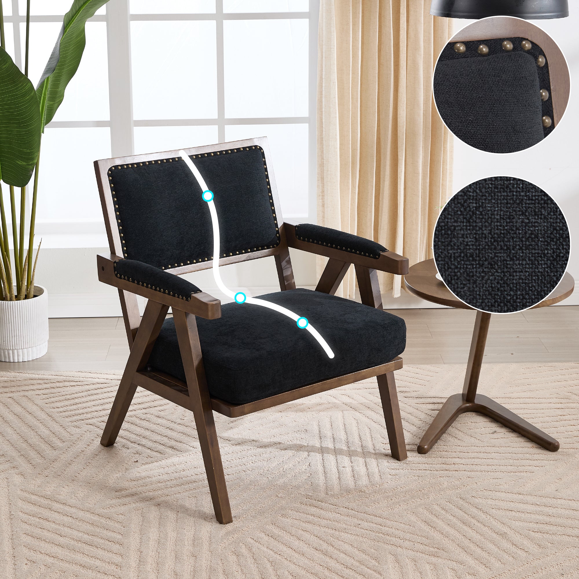 Mid-Century Modern Lounge Chair Armchair Upholstered Wooden Frame Fabric