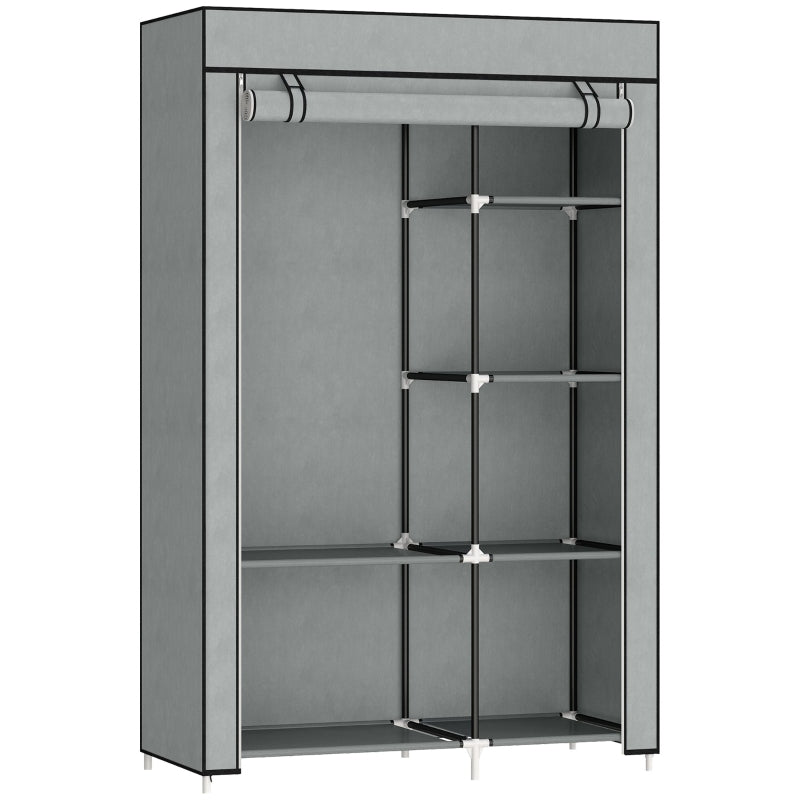 Fabric Wardrobe Portable, 6 Shelves 1 Hanging Rail Foldable Closet, Light Grey