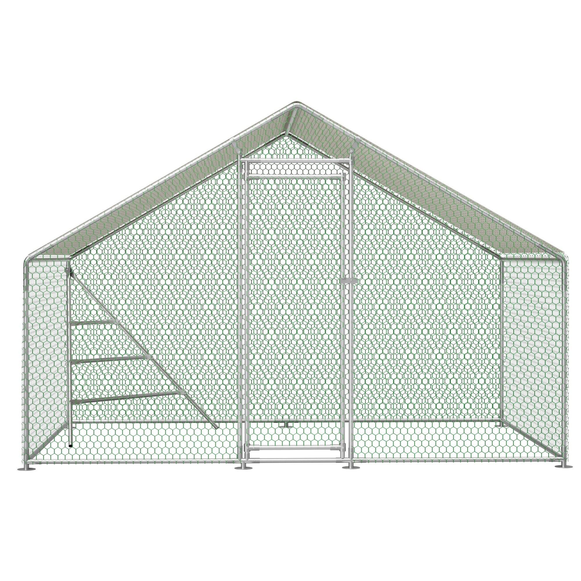 Chicken Coop 3x2m Aviary with Roof & Climbing Frame, Metal