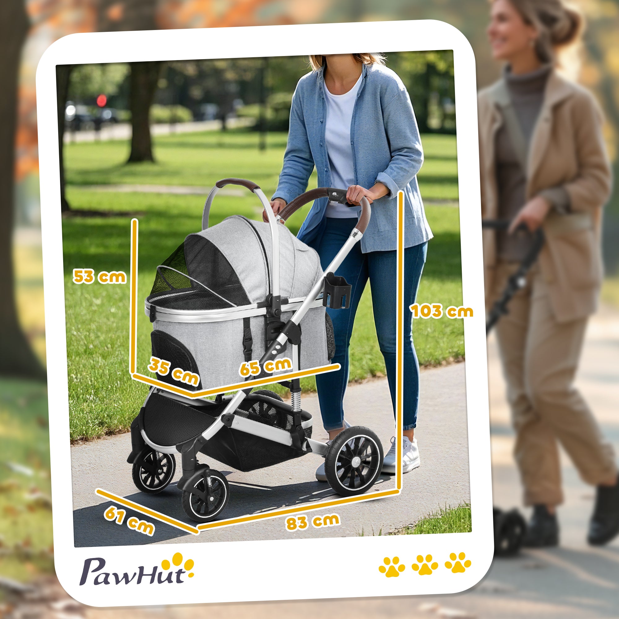 Dog Stroller 3-in-1 Foldable 10 kg Light Grey