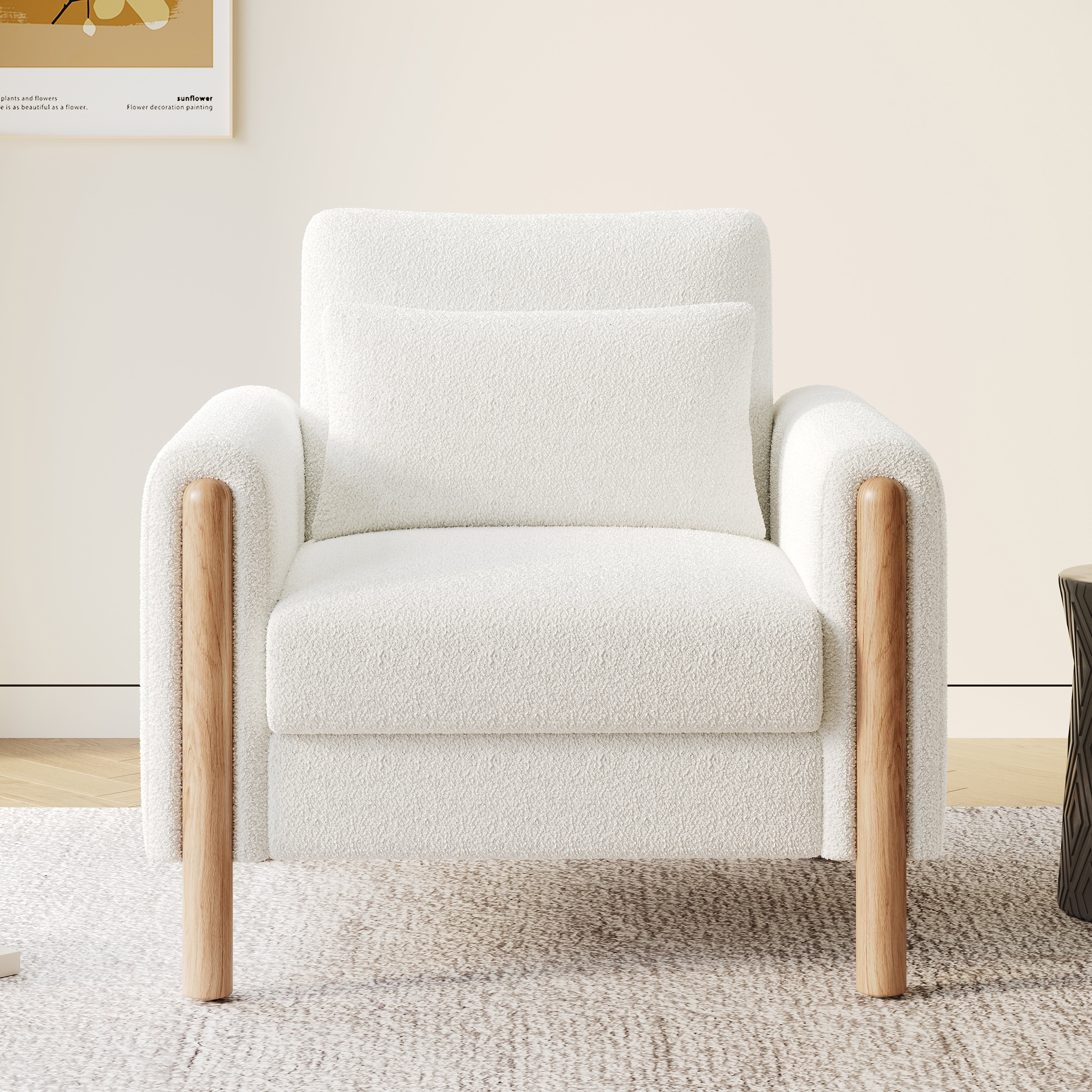 Armchair, Thick Cushion & Soft Upholstery, White