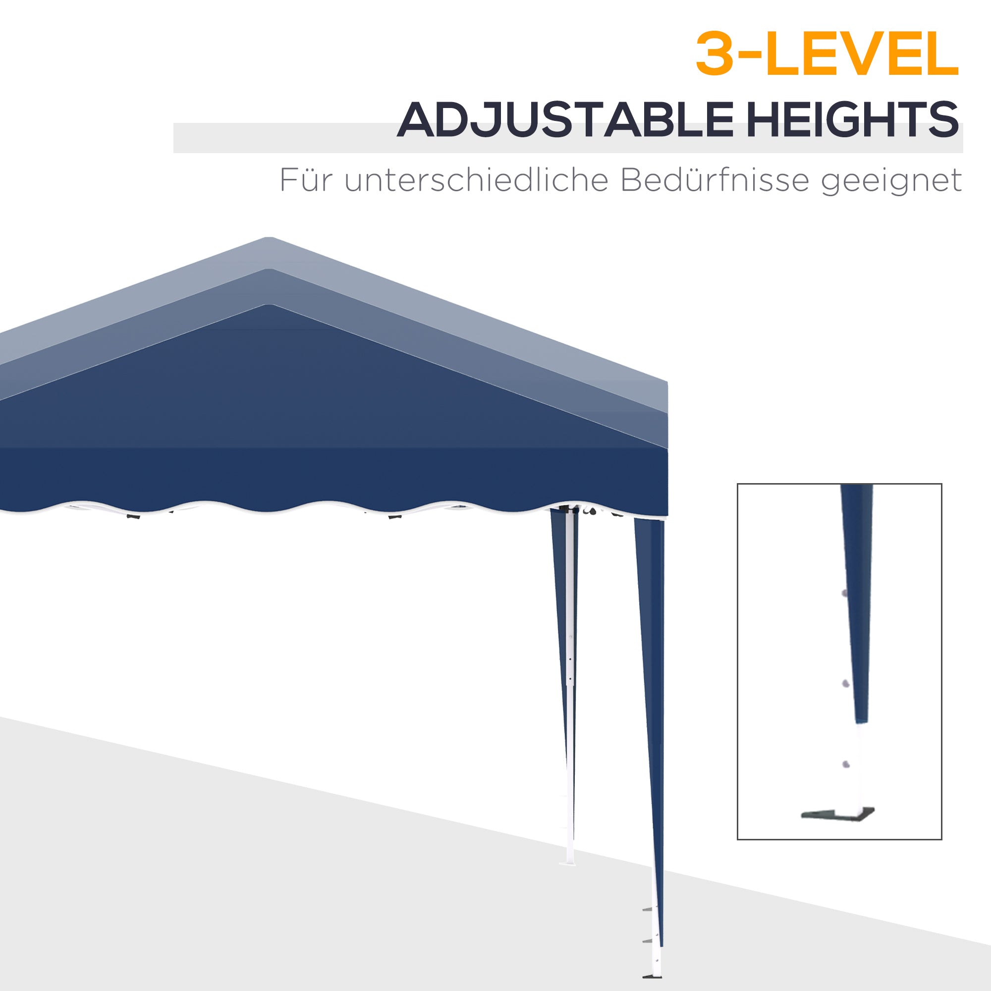 Folding Gazebo 3x3m, Height Adjustable with Carry Bag, Steel and Oxford Blue