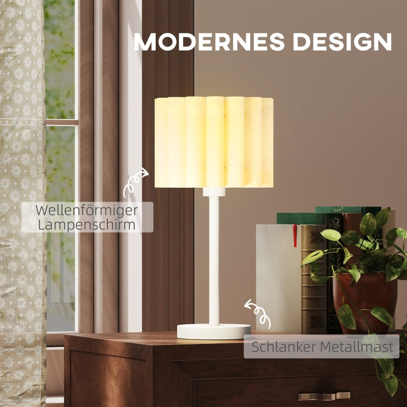 Table lamp with wave lampshade, E27 socket, button switch, white