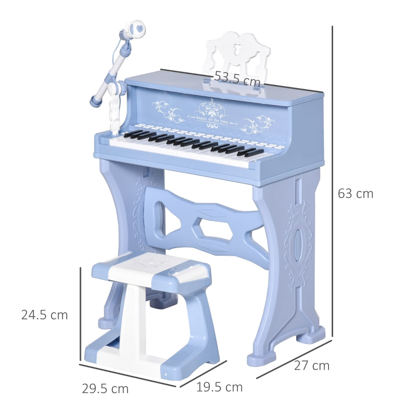 Kids Piano Mini Electronic Keyboard Grand Piano Toy Set with Stool & Microphone - Blue