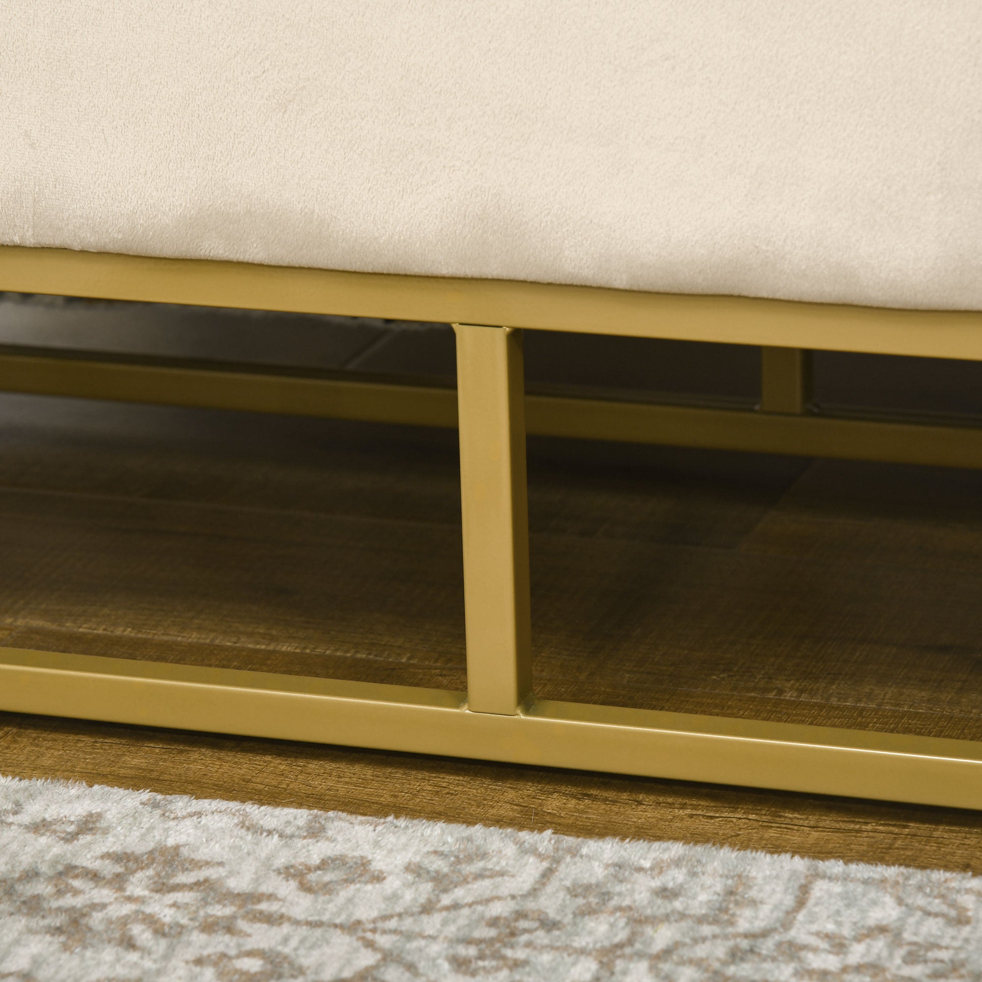 Bench with Storage, Upholstered, Folding Lid, Velvet Beige