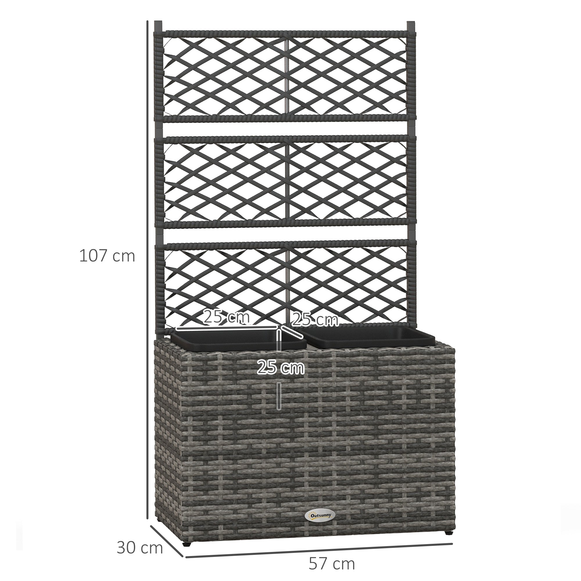 22 L Rattan Planter with Trellis Freestanding Raised Beds Two Plant Boxes Outdoor Mixed Grey