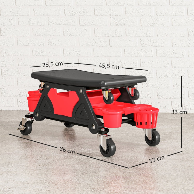 Workshop Stool, Removable Wheels, Storage, Drawer, Red