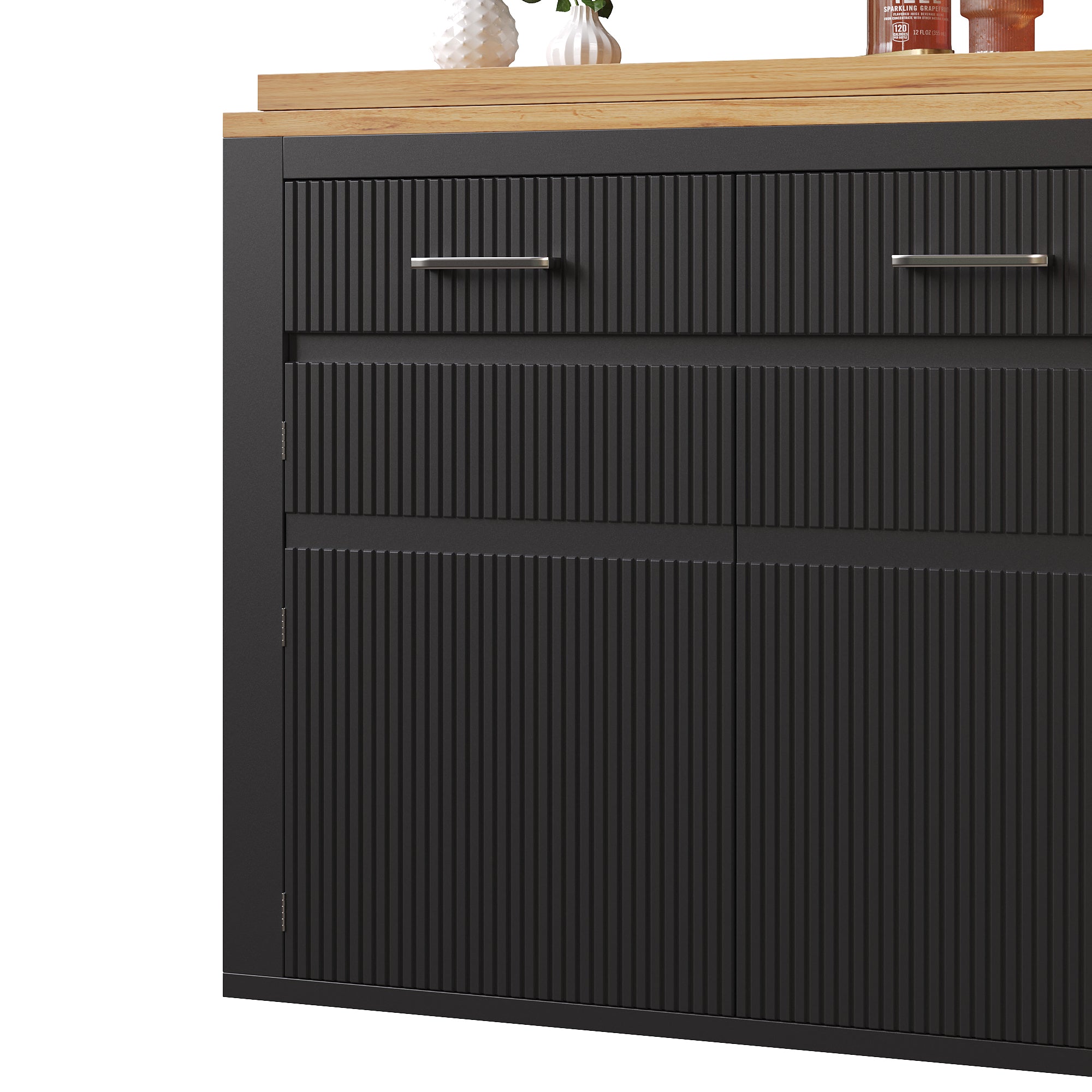 Extendable Bar Table Telescopic Storage Drawer Shelves - Black