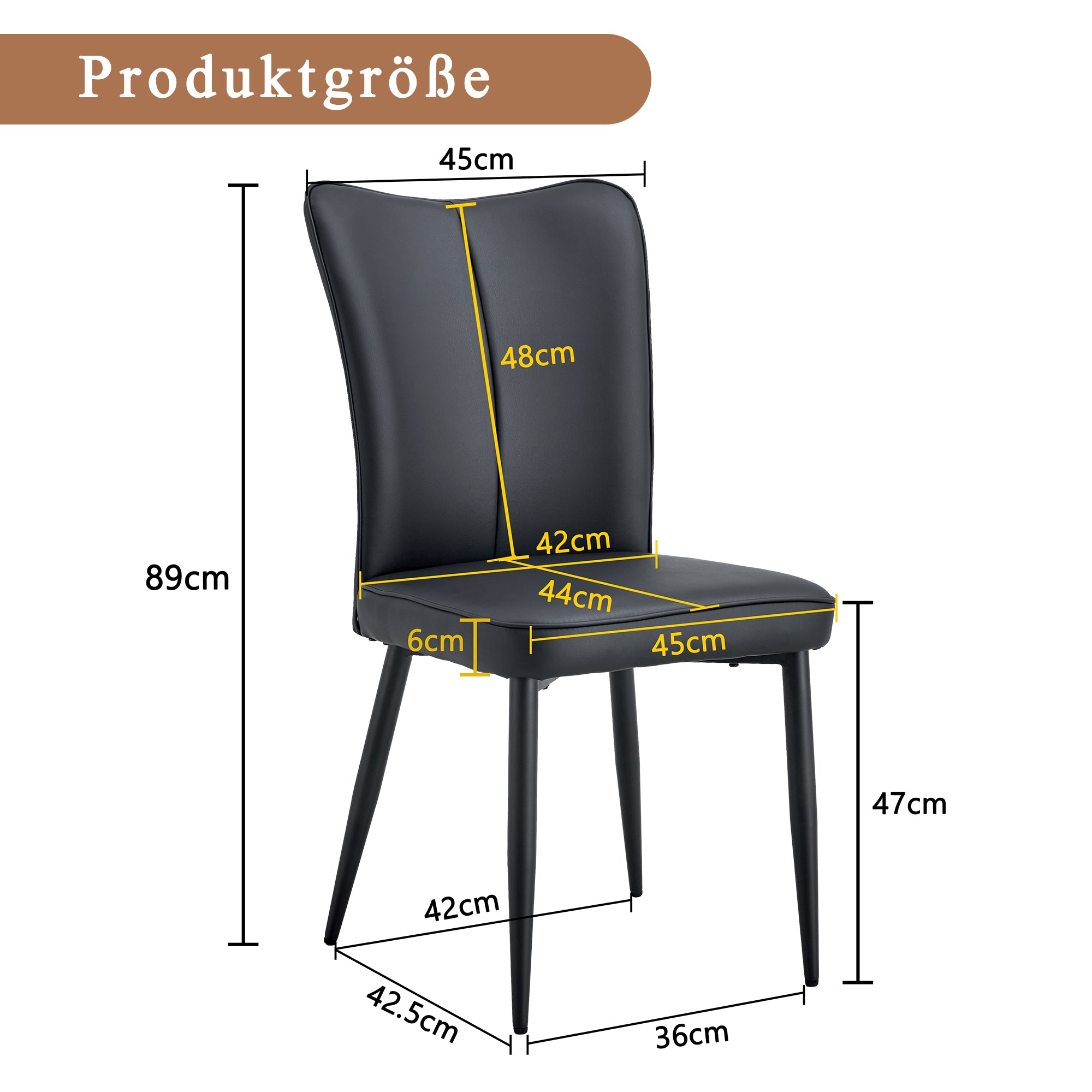 2 Dining Chairs, Modern Design 89cm High Set, Black PU