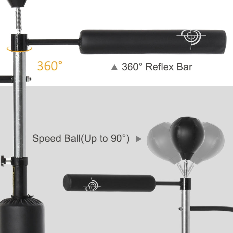 4-in-1 Boxing Punching Bag, Freestanding with Reflex Bar, Adjustable Height, Black