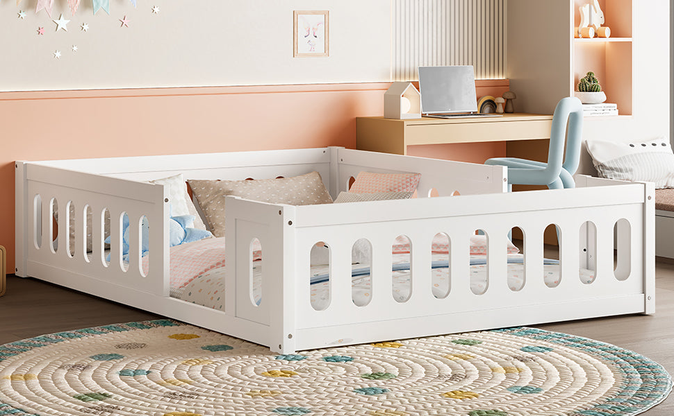 Wooden Platform Bed, 140x200 with Railing, White