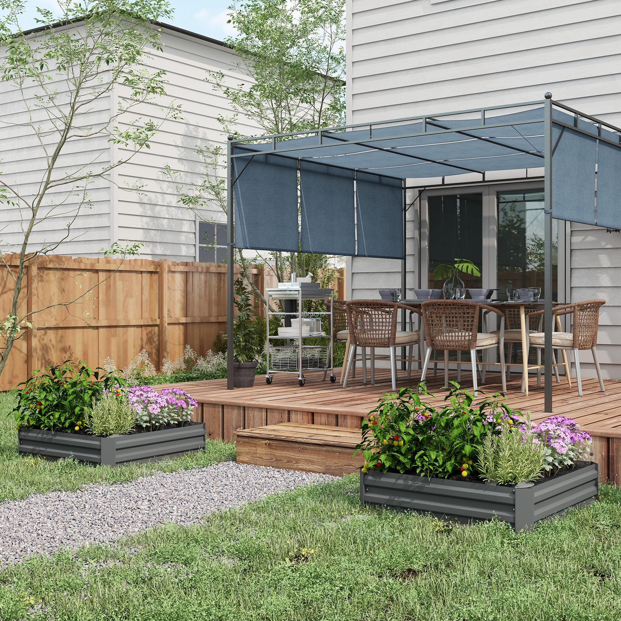 291L Raised Garden Bed, Elevated Galvanised Planter Box for Flowers, Herbs, Dark Grey