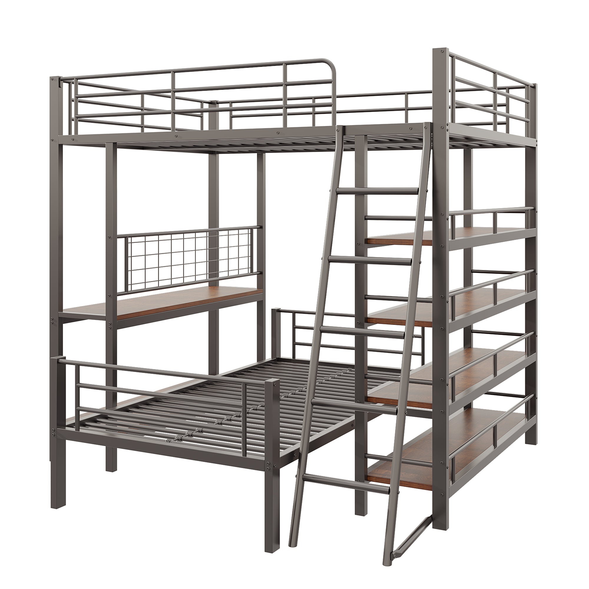 Bunk Bed Metal Frame Loft Bed 140*200 Multifunctional with Storage, Black