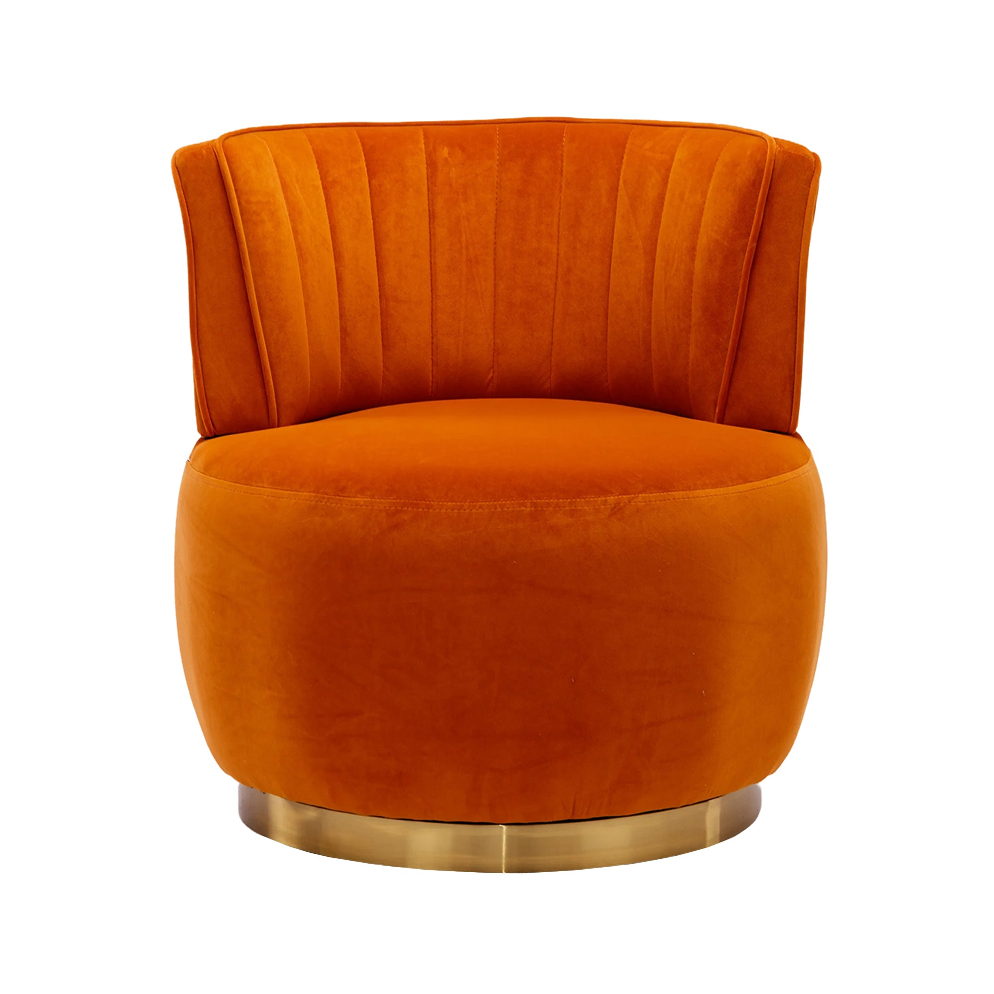Swivel Barrel Chair 360° Round Comfortable, Orange Velvet