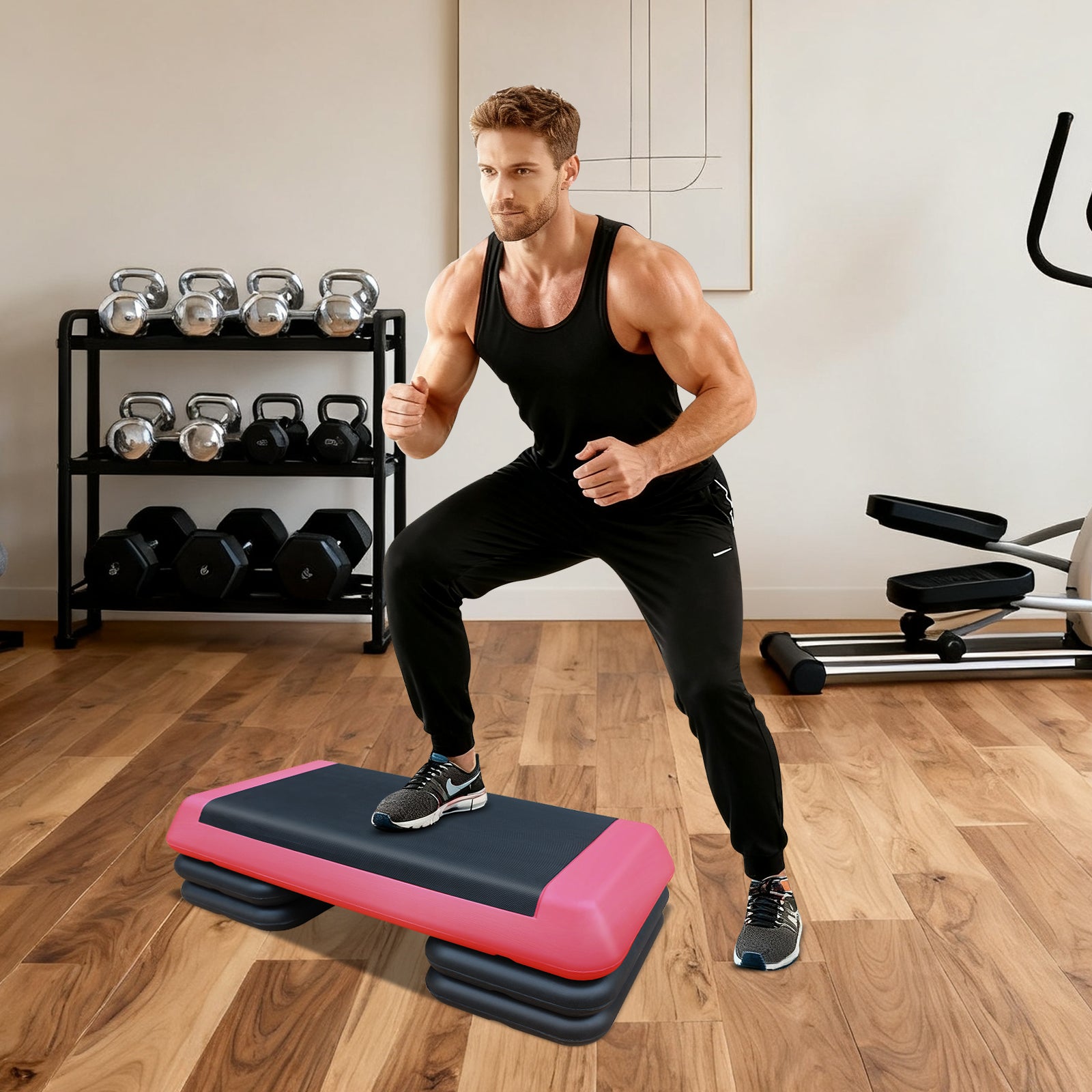 Aerobic Stepper, 76cm/28.5" Adjustable with 4 Risers, Red Black