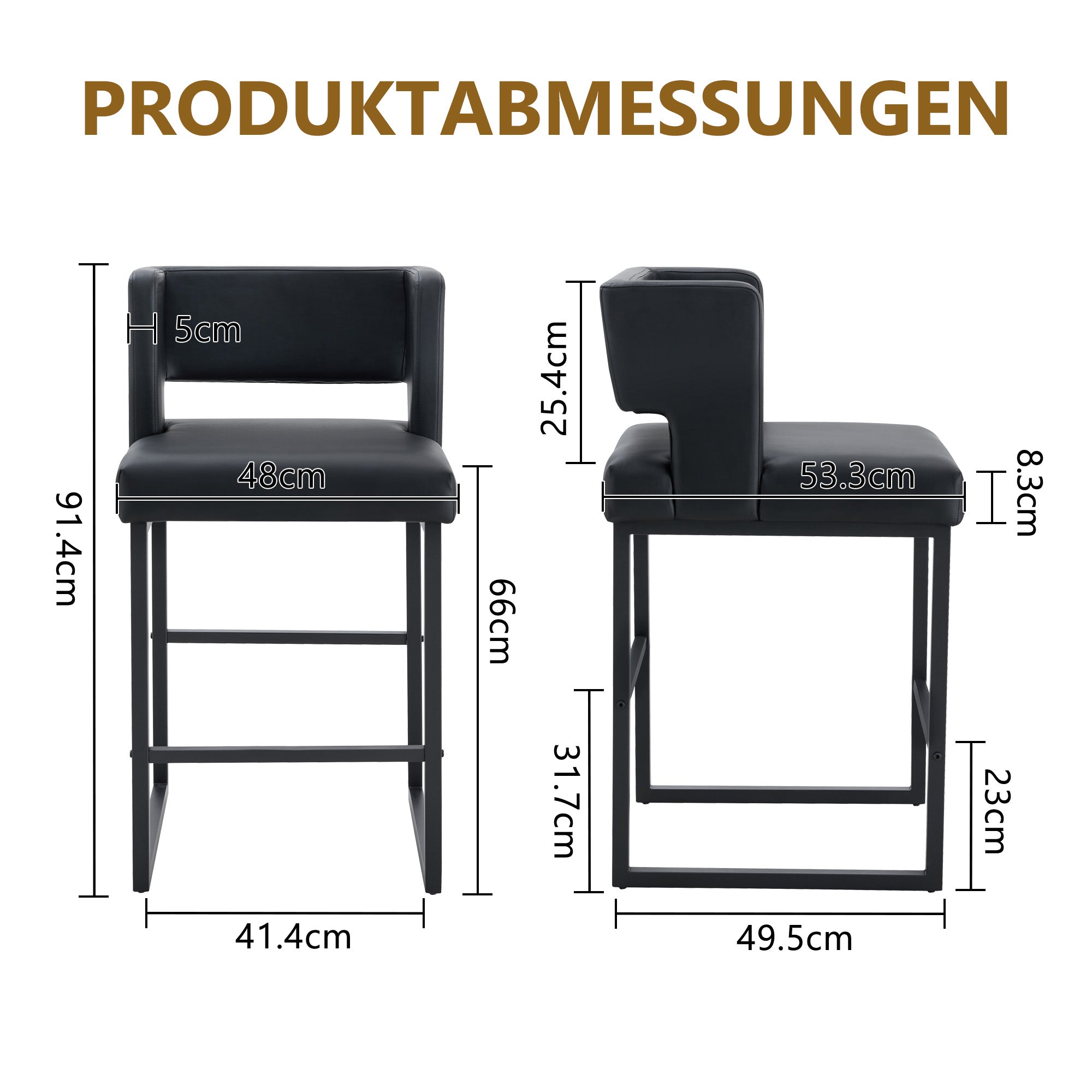 2-Pack Bar Stools, Nordic Square Design with Metal Legs, Black