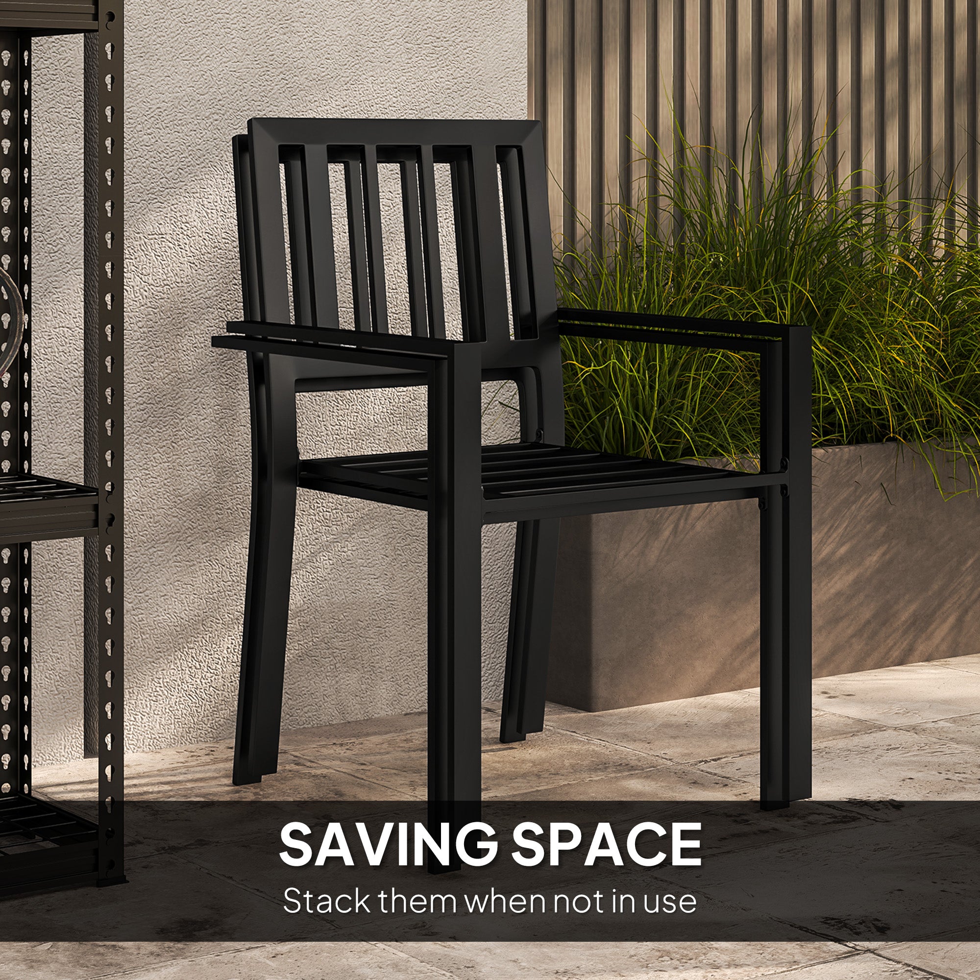 3 Piece Patio Bistro Set, 2 Stackable Chairs, Plastic Top, Galvanised Steel Frame, Grey