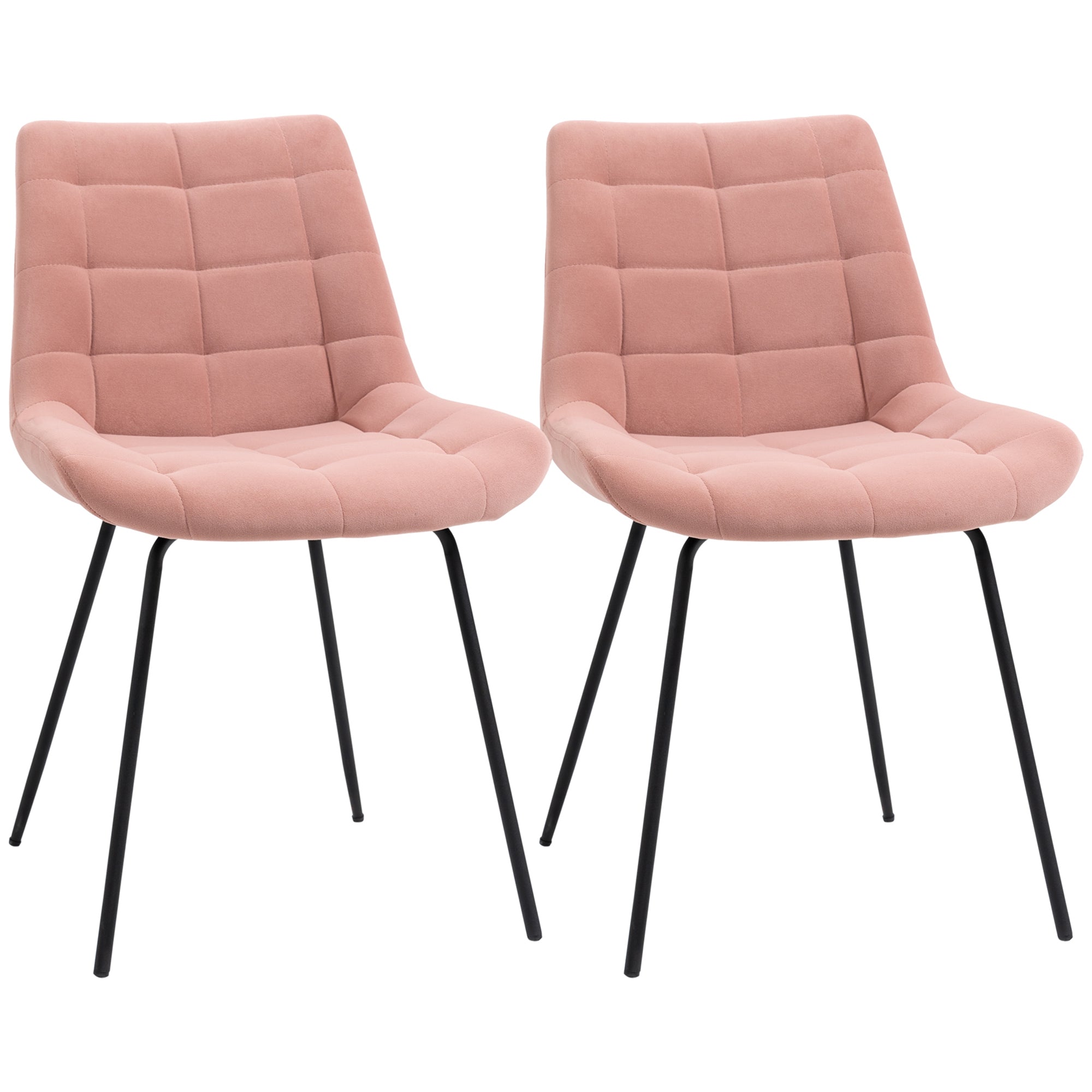 Dining Chair Set, Velvet Backrest, Steel Legs, Pink